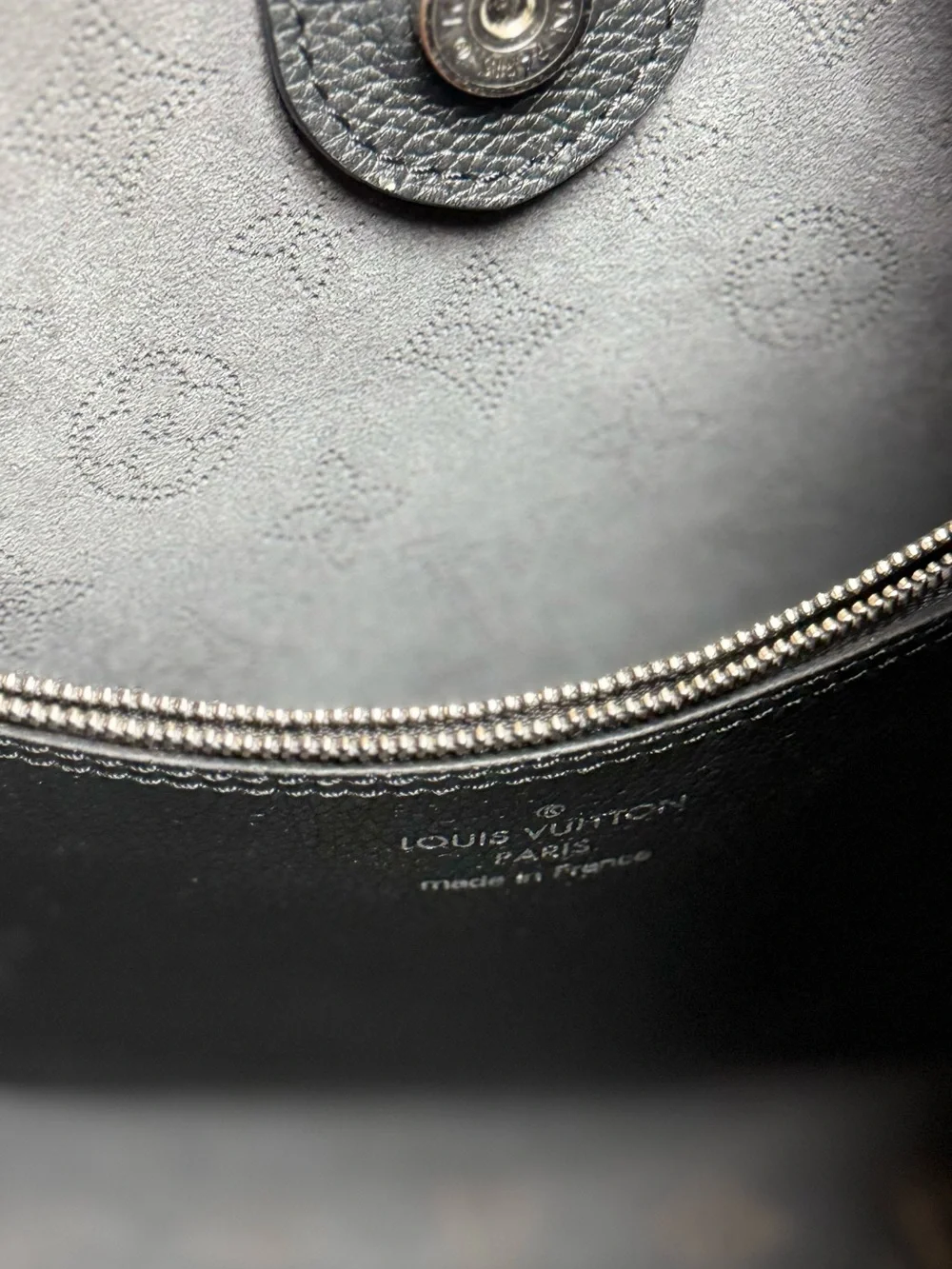 Louis Vuitton Black Monogram-Embossed Hobo with LV Leather Tag